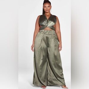 Plus Size Multiway Wrap Crop Top and wide leg pants in Olive